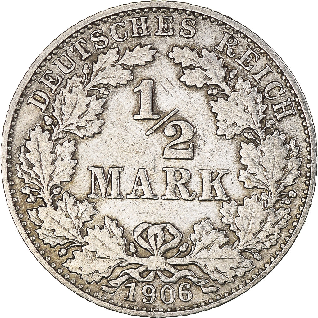 Coin, GERMANY - EMPIRE, 1/2 Mark, 1906, Munich, AU(50-53), Silver, KM:17
