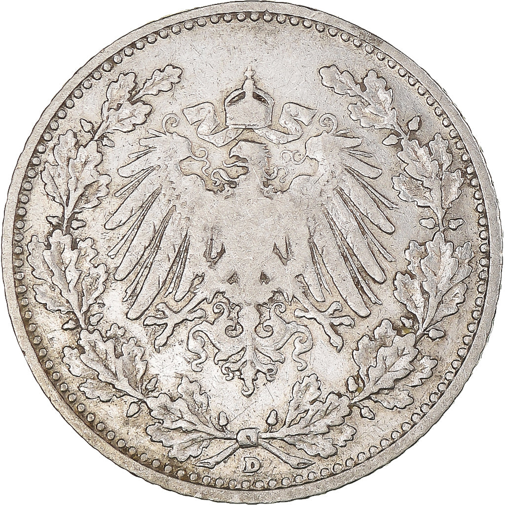 Coin, GERMANY - EMPIRE, 1/2 Mark, 1906, Munich, EF(40-45), Silver, KM:17