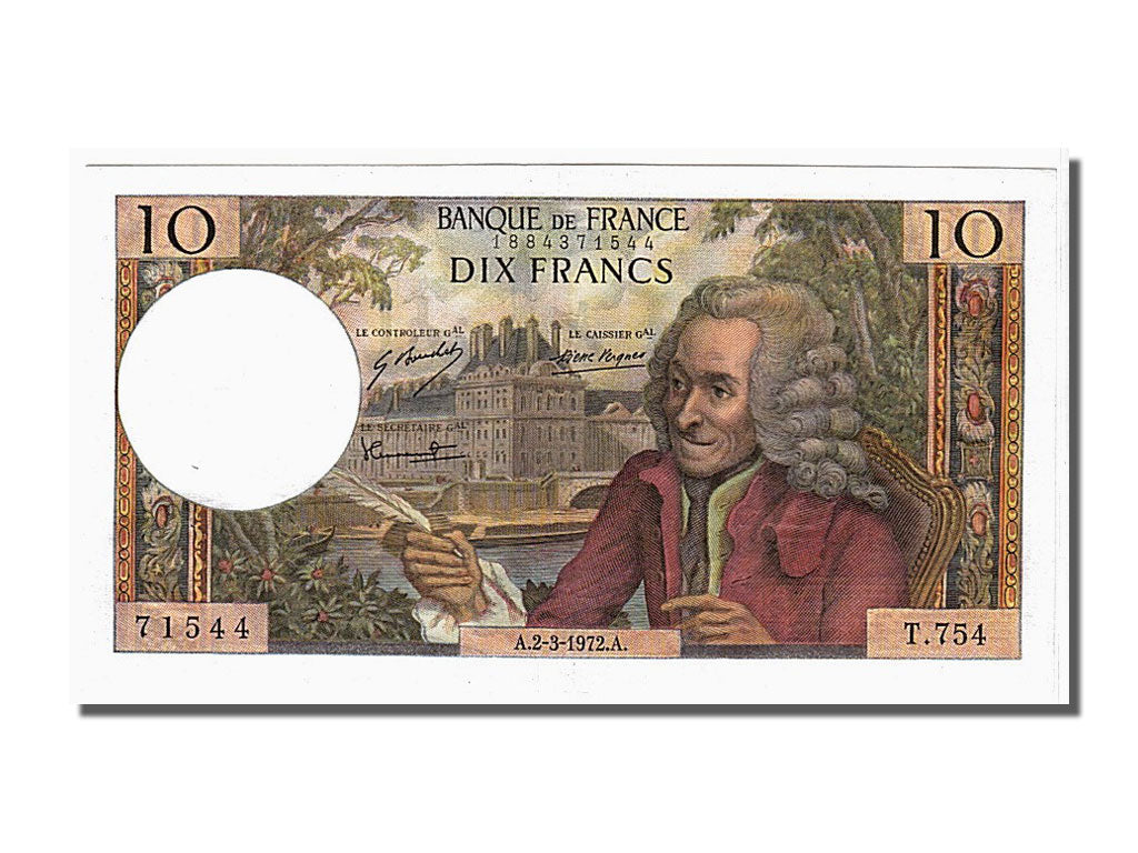 Banconote, Francia, 10 Francs, 10 F 1963-1973 ''Voltaire'', 1972, 1972-03-02