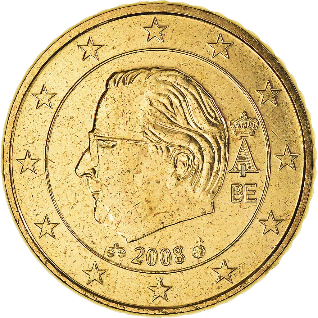 Bélgica, 50 Euro Cent, 2008, Brussels, MS(60-62), Latão, KM:279