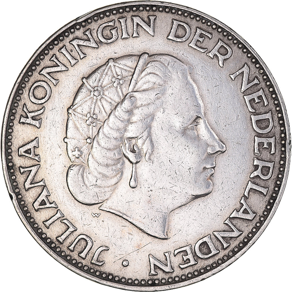 Coin, Netherlands, Juliana, 2-1/2 Gulden, 1961, AU(50-53), Silver, KM:185