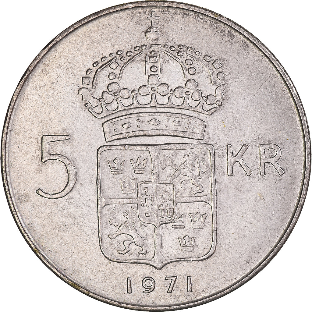 Münze, Schweden, Gustaf VI, 5 Kronor, 1971, VZ, Silber, KM:829
