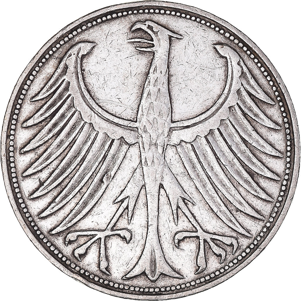 Coin, GERMANY - FEDERAL REPUBLIC, 5 Mark, 1951, Stuttgart, EF(40-45), Silver