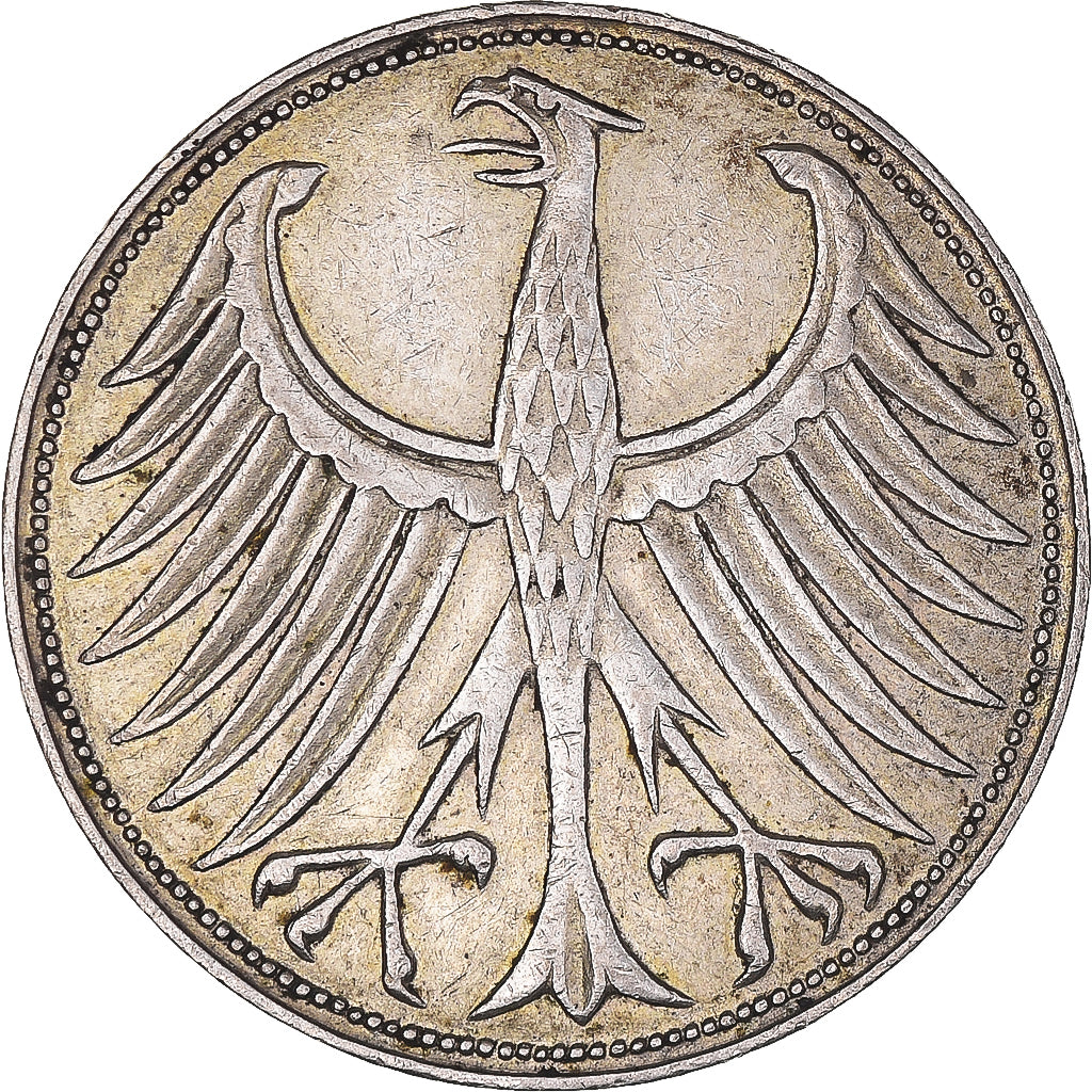 Coin, GERMANY - FEDERAL REPUBLIC, 5 Mark, 1951, Hambourg, EF(40-45), Silver