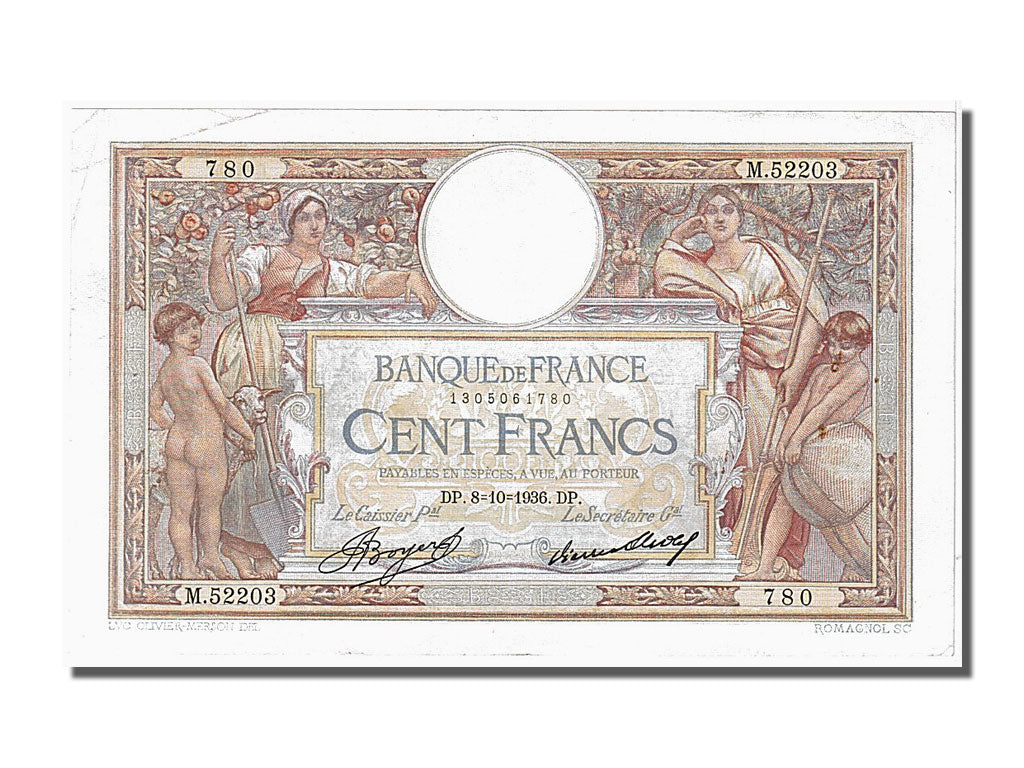 Banknote, France, 100 Francs, 100 F 1908-1939 ''Luc Olivier Merson'', 1936