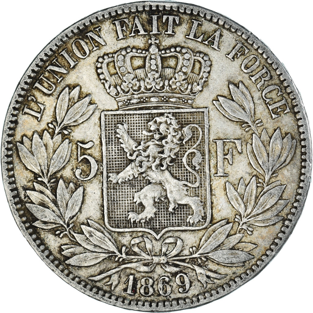 Moneta, Belgio, Leopold II, 5 Francs, 5 Frank, 1869, BB, Argento, KM:24