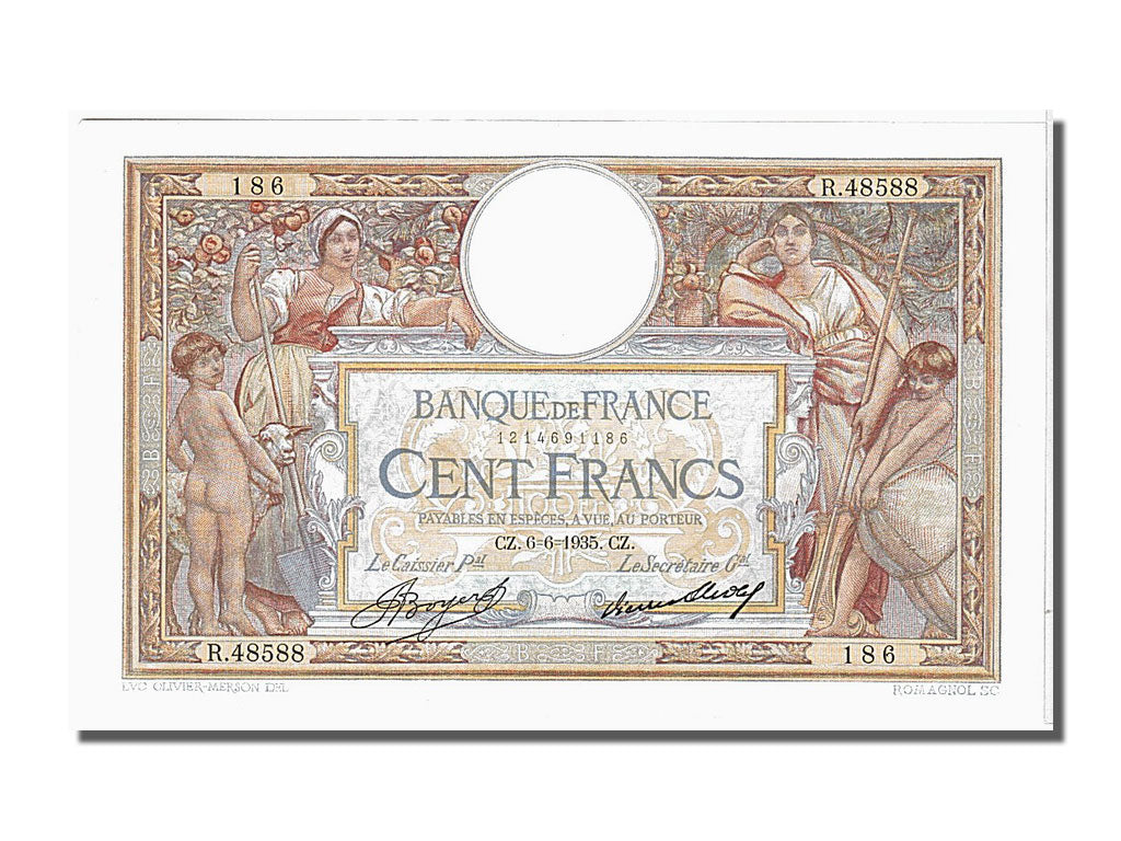 Banknote, France, 100 Francs, 100 F 1908-1939 ''Luc Olivier Merson'', 1935