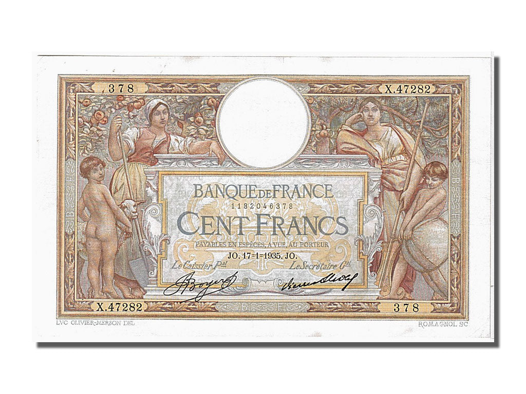 Banknote, France, 100 Francs, 100 F 1908-1939 ''Luc Olivier Merson'', 1935