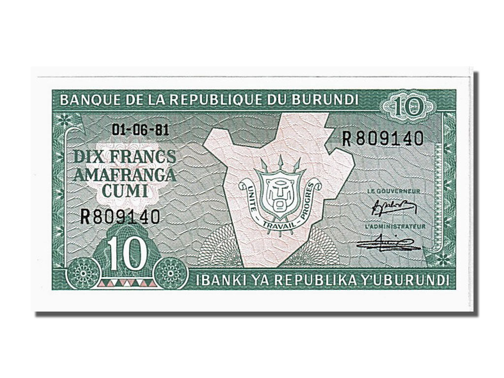 Banknote, Burundi, 10 Francs, 1981, 1981-06-01, UNC(65-70)