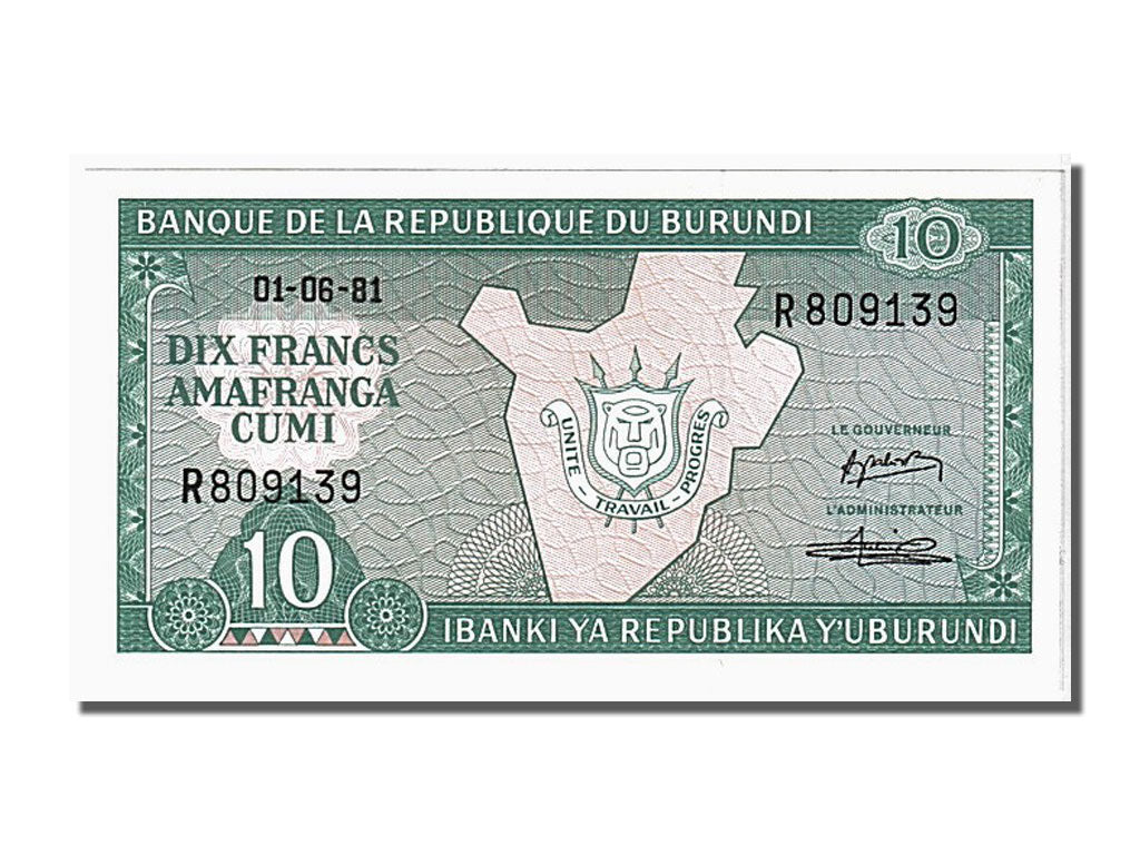 Banknote, Burundi, 10 Francs, 1981, 1981-06-01, UNC(65-70)