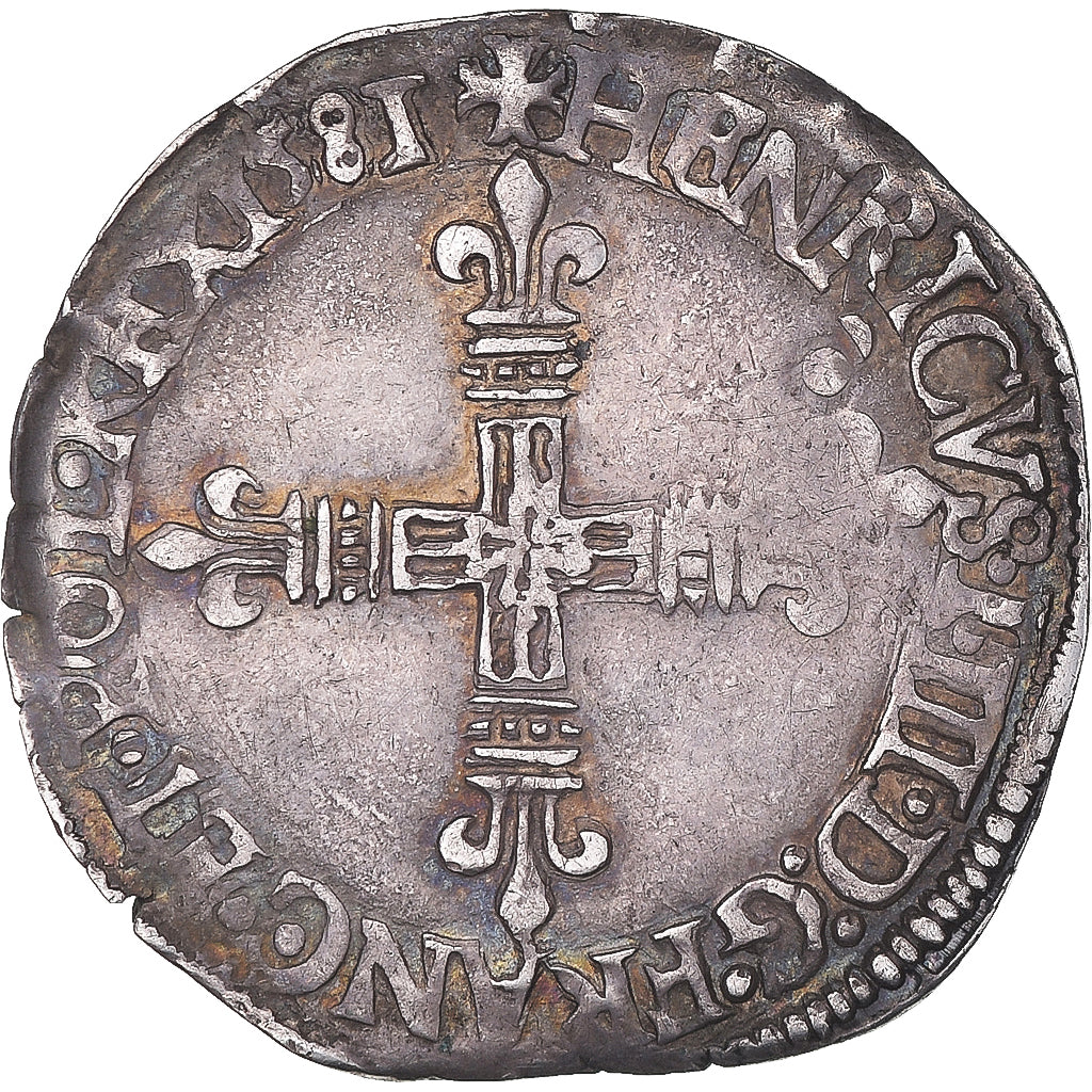 France, Henri III, 1/8 d'écu à la croix de face, 1581, Nantes, Silver
