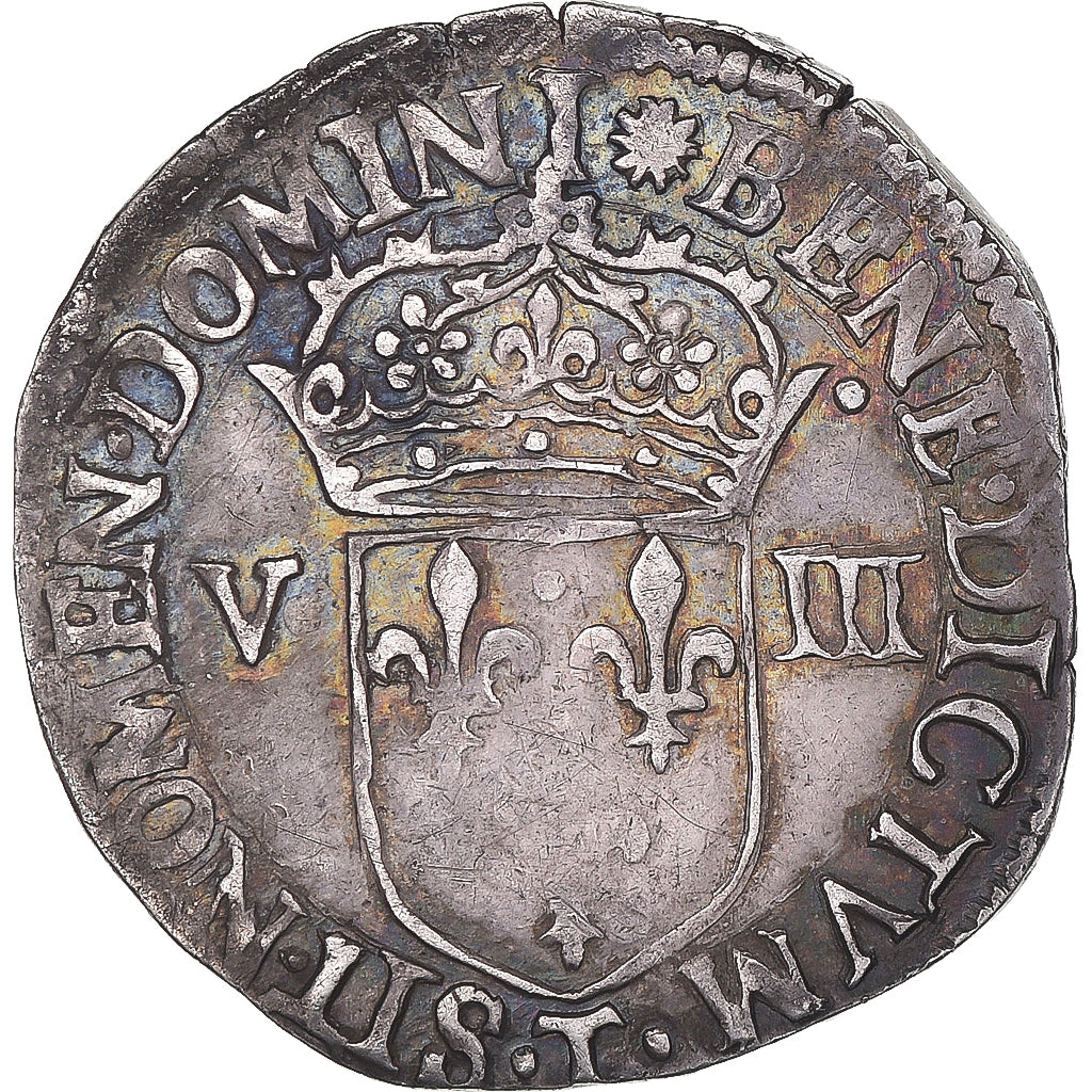France, Henri III, 1/8 d'écu à la croix de face, 1581, Nantes, Silver