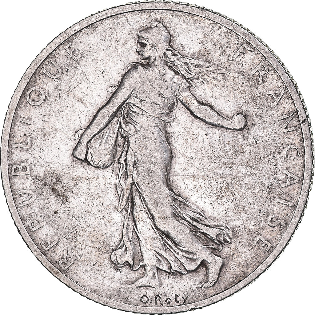 Moneda, Francia, Semeuse, 2 Francs, 1908, Paris, BC+, Plata, KM:845.1