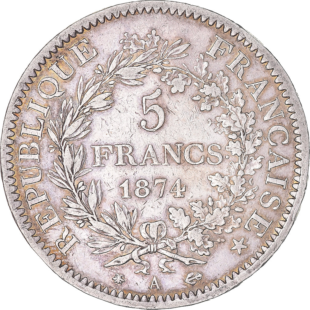 Moneda, Francia, Hercule, 5 Francs, 1874, Paris, MBC, Plata, KM:820.1