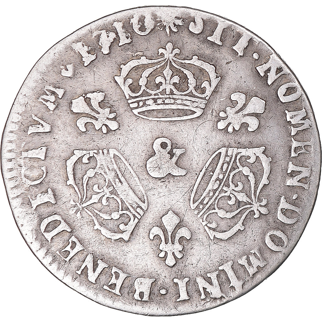 Francia, Louis XIV, 1/10 Écu aux 3 couronnes, 1710, Aix, Argento, MB+