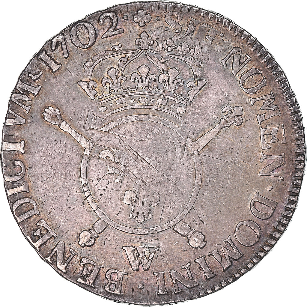 Coin, France, Louis XIV, Ecu aux Insignes, 1702, Lille, VF(30-35), Silver