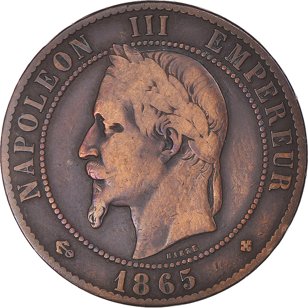 Coin, France, Napoleon III, 10 Centimes, 1865, Strasbourg, VF(30-35), Bronze