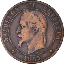 Moneta, Francia, Napoleon III, 10 Centimes, 1865, Strasbourg, MB+, Bronzo