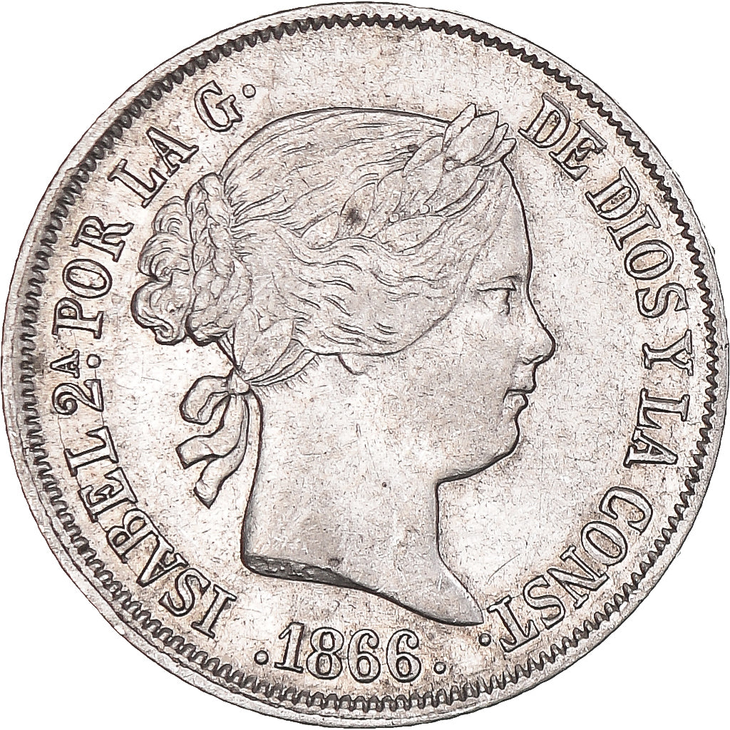 Coin, Spain, Isabel II, 40 Centimos, 1866, Madrid, AU(50-53), Silver, KM:628.2