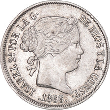 Coin, Spain, Isabel II, 40 Centimos, 1866, Madrid, AU(50-53), Silver, KM:628.2