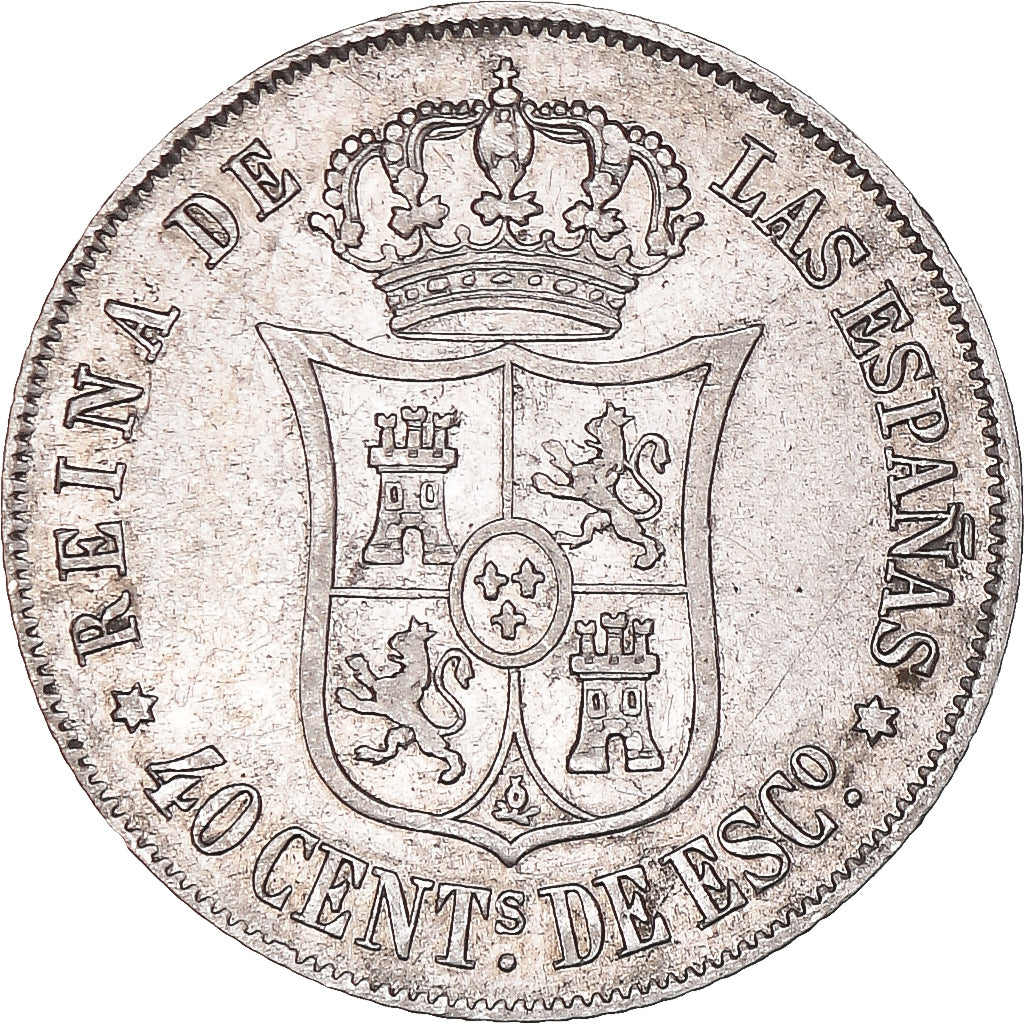 Coin, Spain, Isabel II, 40 Centimos, 1866, Madrid, AU(50-53), Silver, KM:628.2