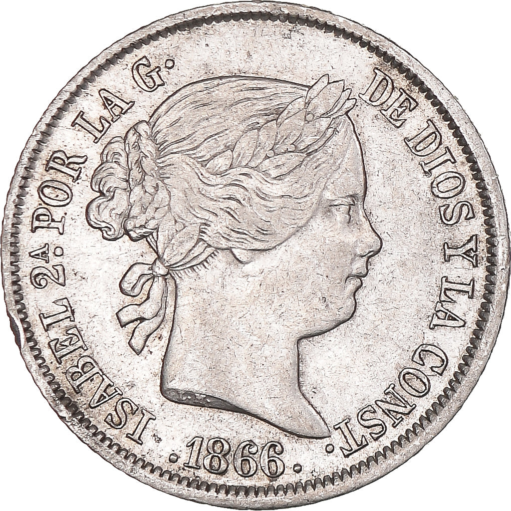 Coin, Spain, Isabel II, 40 Centimos, 1866, Madrid, AU(50-53), Silver, KM:628.2