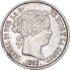 Coin, Spain, Isabel II, 40 Centimos, 1866, Madrid, AU(50-53), Silver, KM:628.2