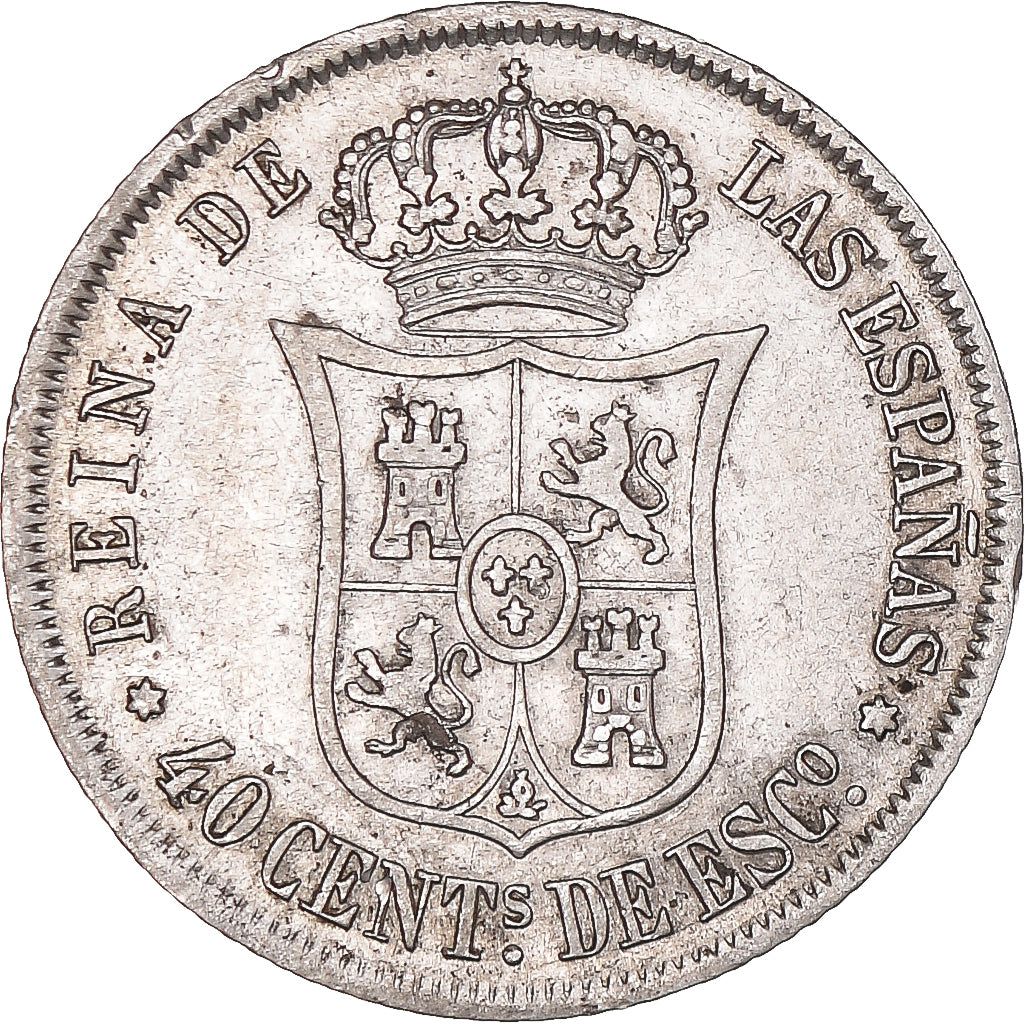 Coin, Spain, Isabel II, 40 Centimos, 1866, Madrid, AU(50-53), Silver, KM:628.2