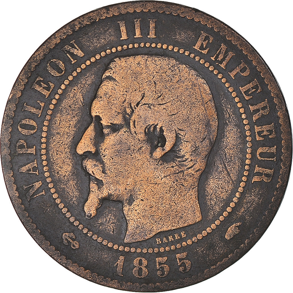 Moneta, Francia, Napoleon III, 10 Centimes, 1855, Paris, ancre, MB, Bronzo