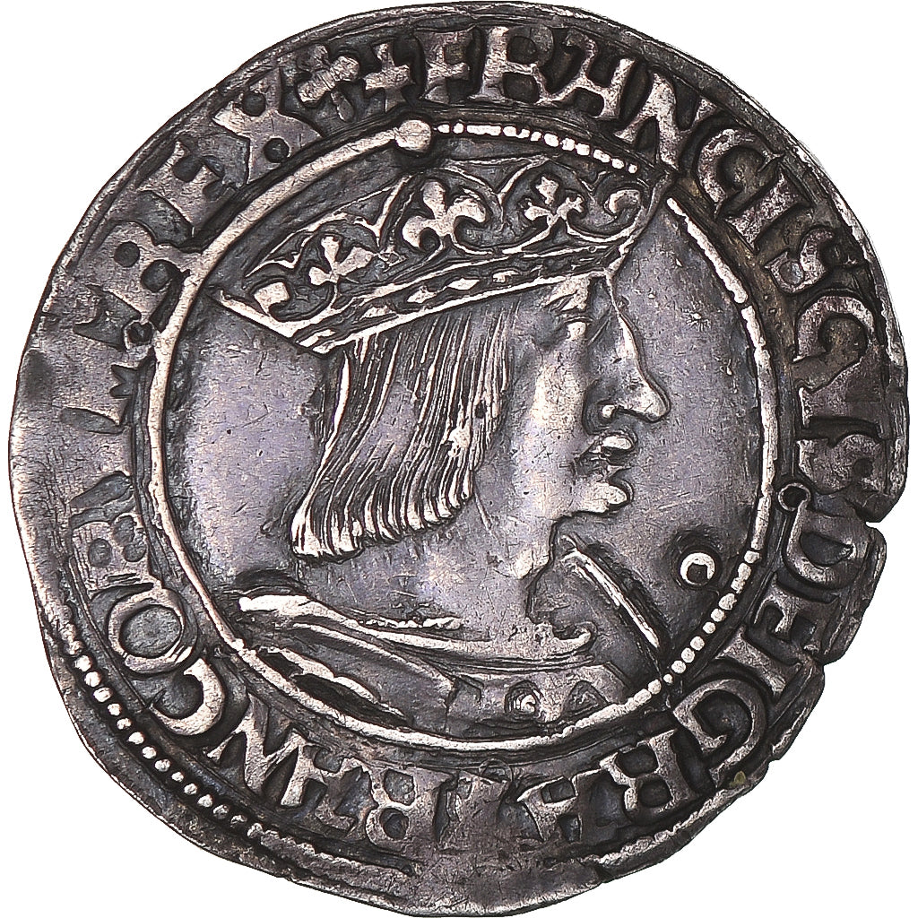 Moneta, Francia, François Ier, 1/2 Teston, 1515-1547, Lyon, Rare, BB+, Argento