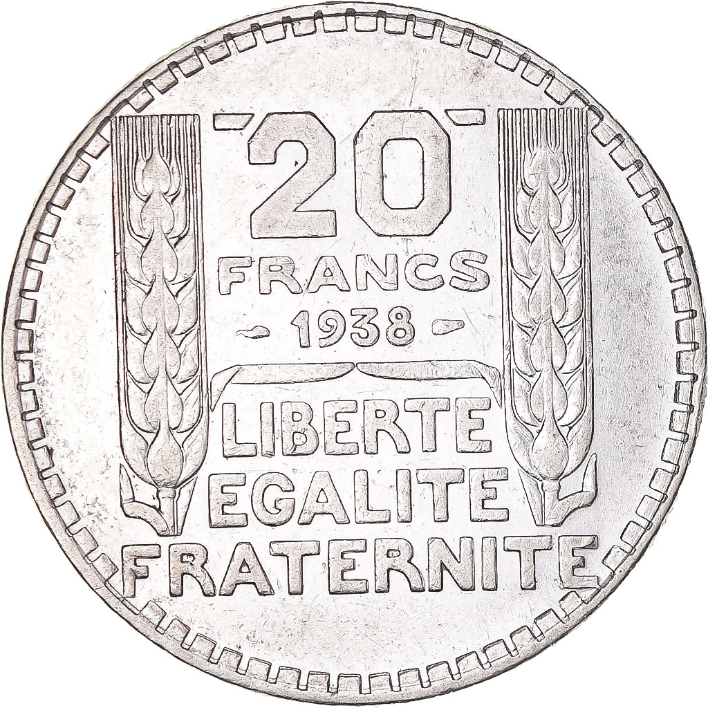 Moneda, Francia, Turin, 20 Francs, 1938, Paris, MBC+, Plata, KM:879, Gadoury:852