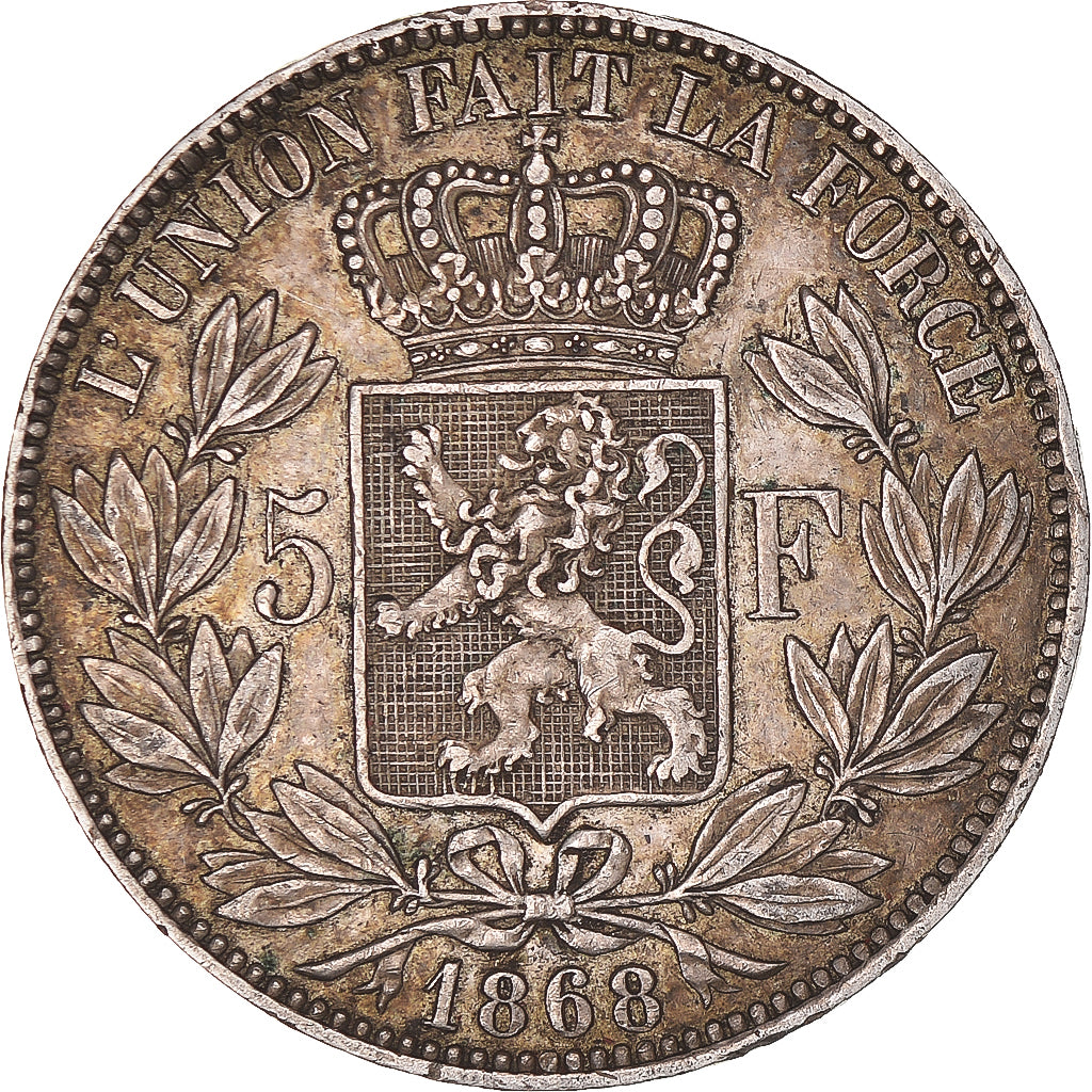 Moneda, Bélgica, Leopold II, 5 Francs, 5 Frank, 1868, MBC, Plata, KM:24