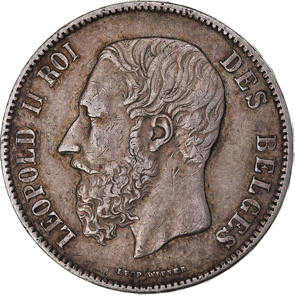 Munten, België, Leopold II, 5 Francs, 5 Frank, 1871, ZF, Zilver, KM:24