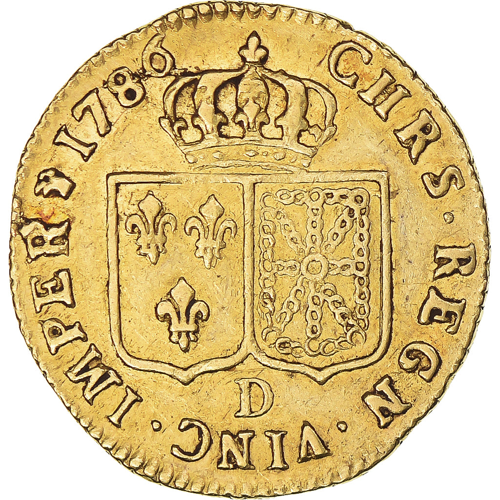 France, Louis XVI, Louis d'or à la tête nue, 1786, Lyon, Gold, EF(40-45)