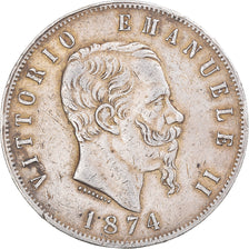 Moneta, Italia, Vittorio Emanuele II, 5 Lire, 1874, Milan, BB, Argento, KM:8.3
