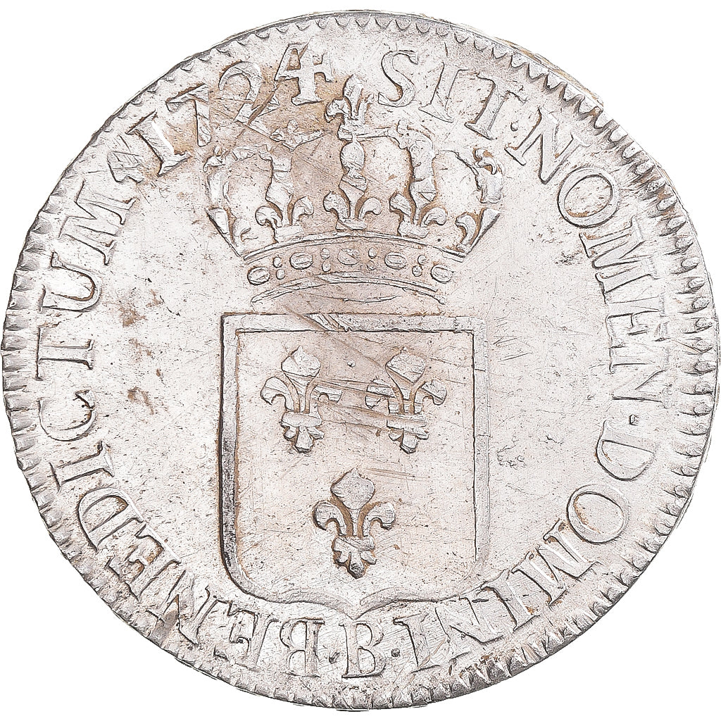 France, Louis XV, Écu de France, 1724, Rouen, Silver, AU(50-53), Gadoury:319