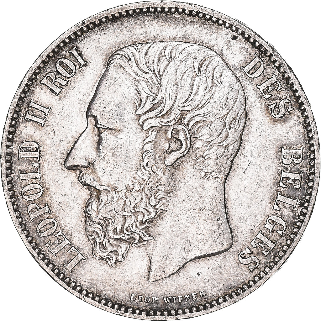 Moneta, Belgia, Leopold II, 5 Francs, 5 Frank, 1875, EF(40-45), Srebro, KM:24