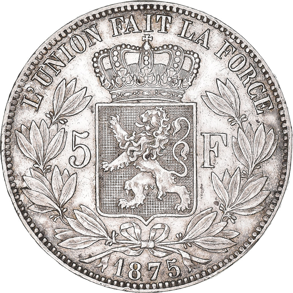 Moneta, Belgia, Leopold II, 5 Francs, 5 Frank, 1875, EF(40-45), Srebro, KM:24
