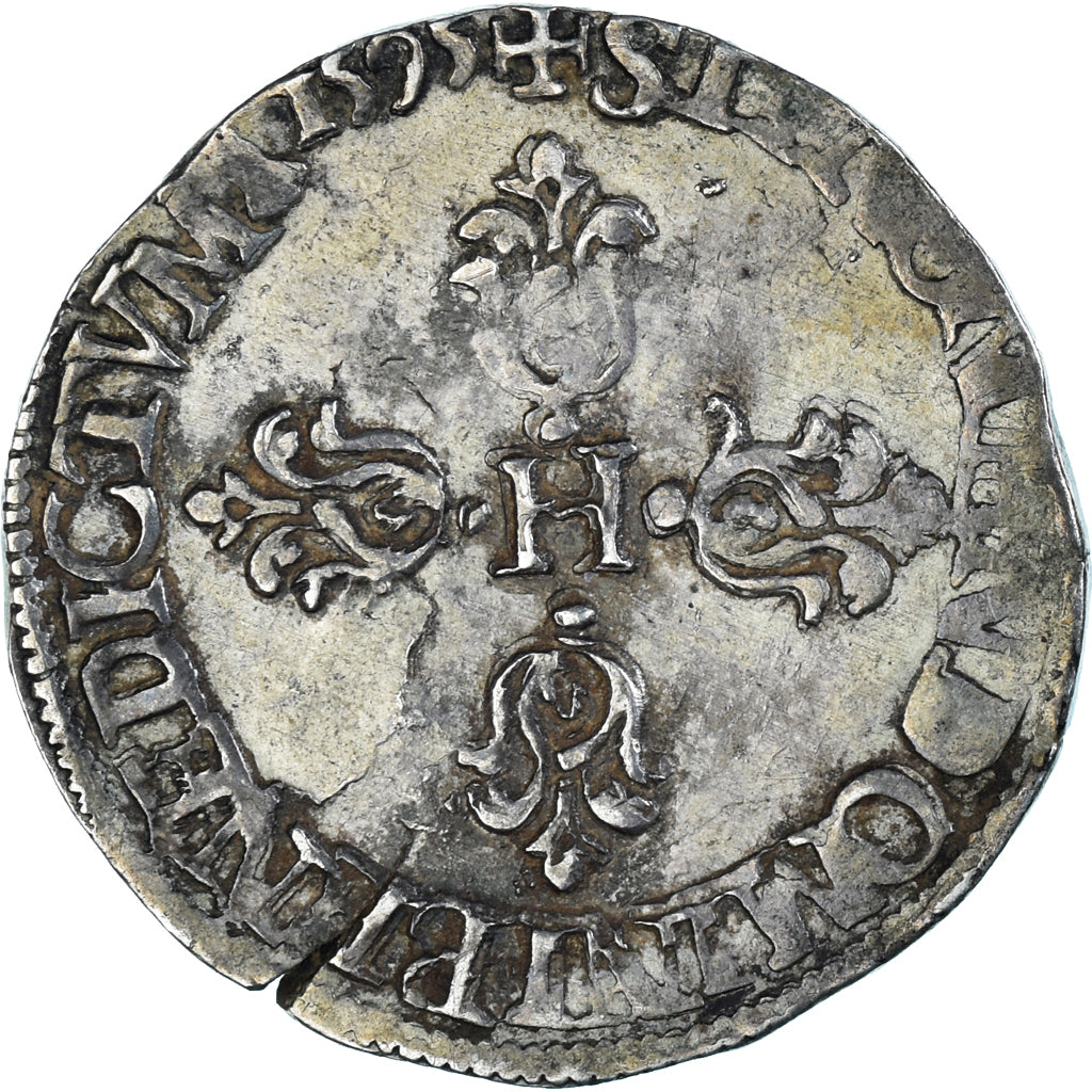 Monnaie, France, Henri IV, 1/2 Franc, 1595, Amiens, Rare, TTB, Argent