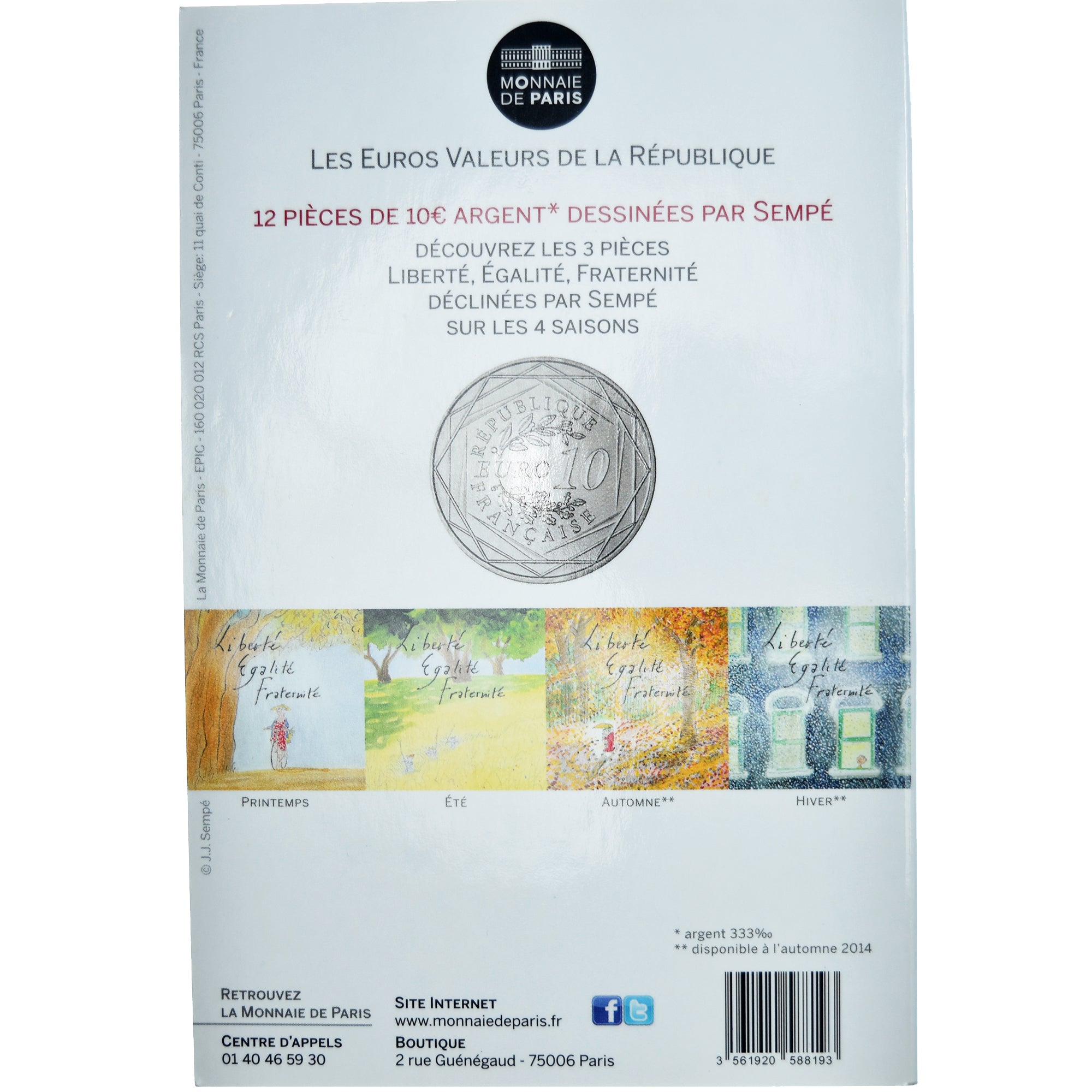 Francia, 10 Euro, Monnaie de Paris, Sempé - Printemps - Égalité, 2014