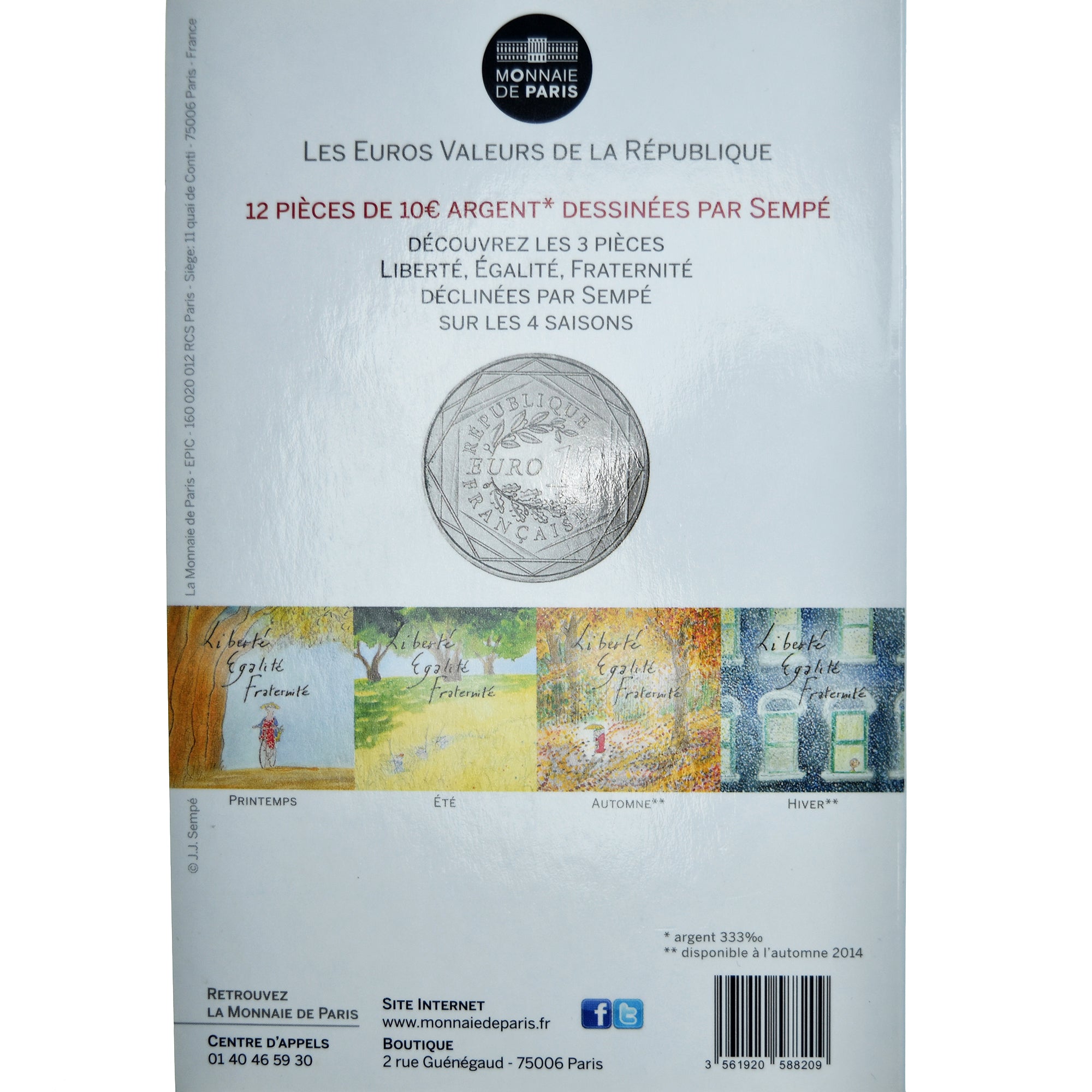 Francja, 10 Euro, Monnaie de Paris, Sempé - Hiver - Fraternité, 2014, Monnaie