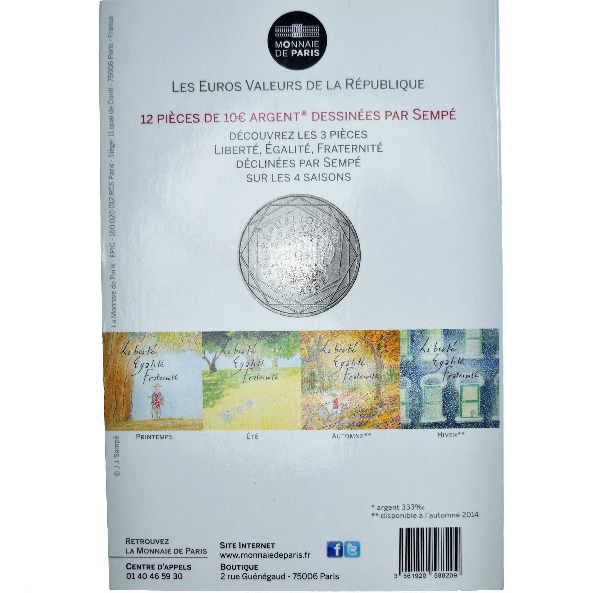 Frankrijk, 10 Euro, Monnaie de Paris, Sempé - Automne - Liberté, 2014, Monnaie