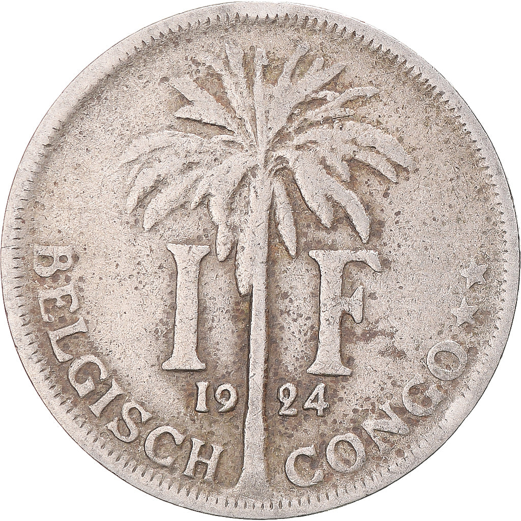 Coin, Belgian Congo, Albert I, Franc, 1924, VF(30-35), Copper-nickel, KM:21