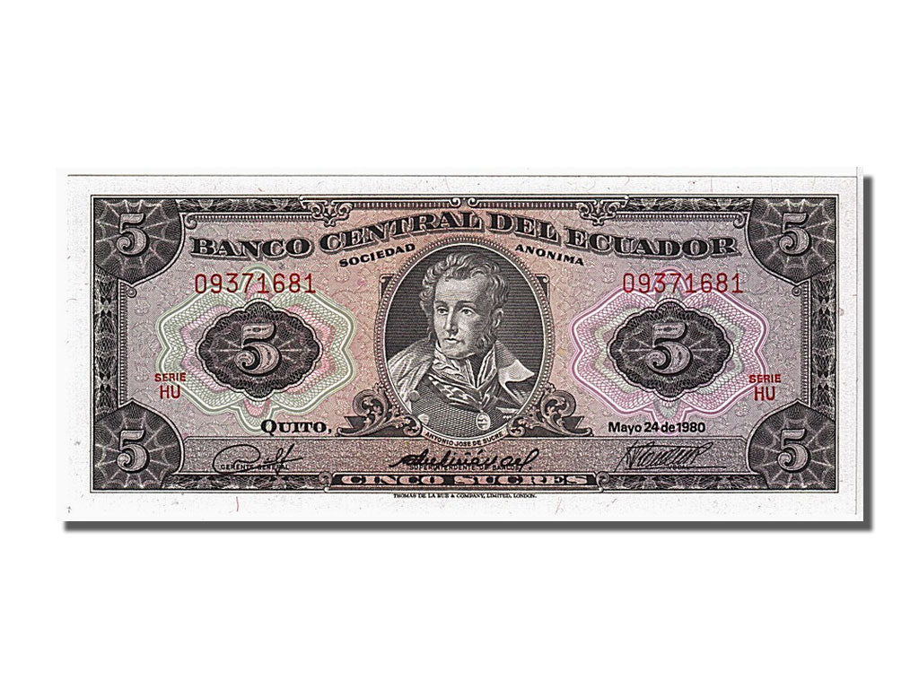 Banknote, Ecuador, 5 Sucres, 1980, 1980-05-24, UNC(65-70)