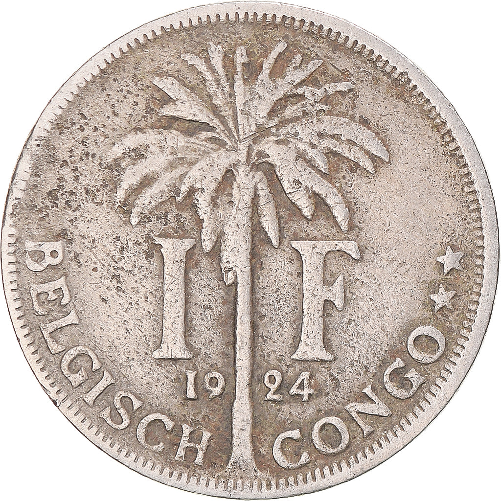 Coin, Belgian Congo, Albert I, Franc, 1924, VF(30-35), Copper-nickel, KM:21