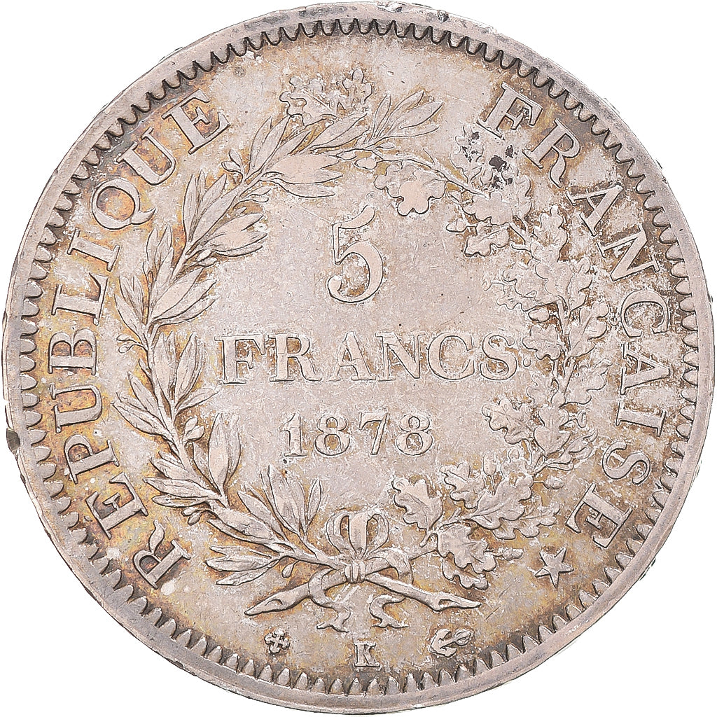 Coin, France, Hercule, 5 Francs, 1878, Bordeaux, AU(50-53), Silver, KM:820.2