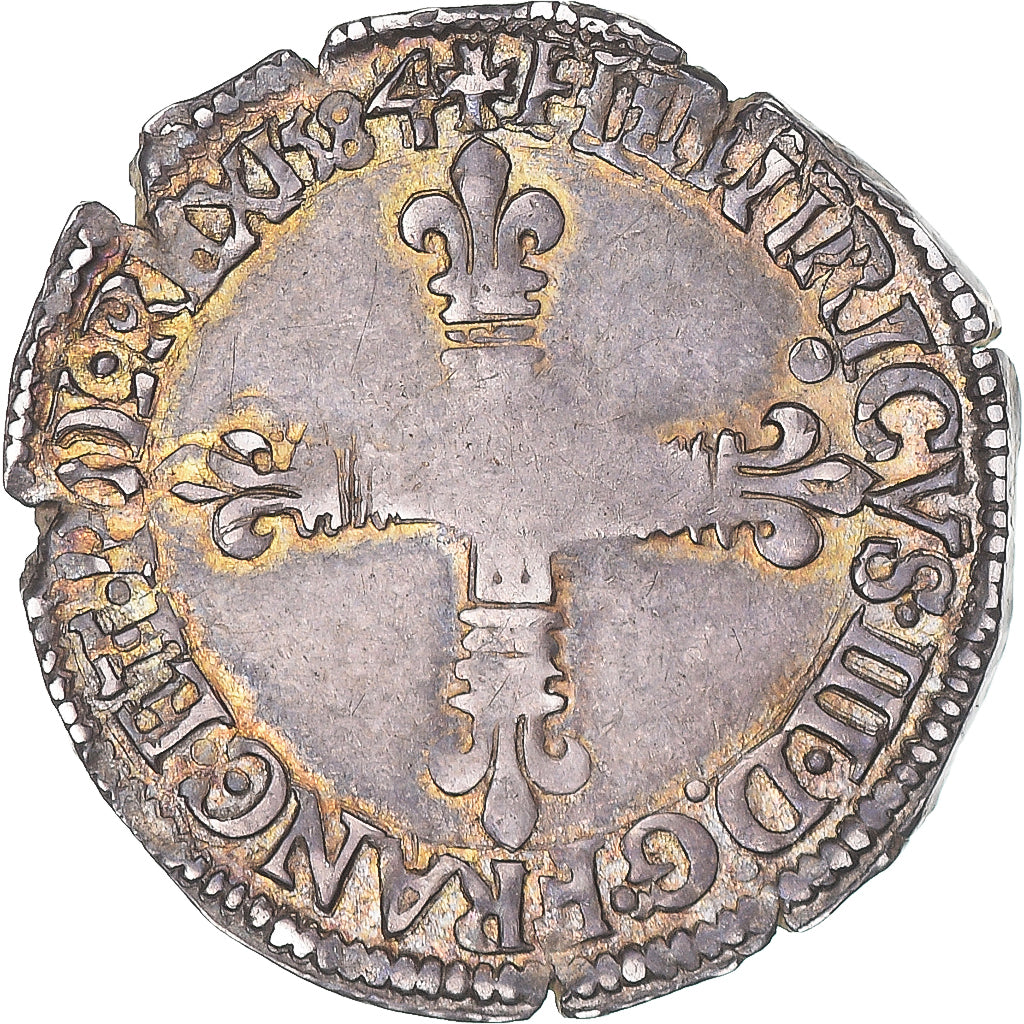Moneta, Francia, 1/8 d'écu à la croix de face, 1584, Nantes, Rare, BB+