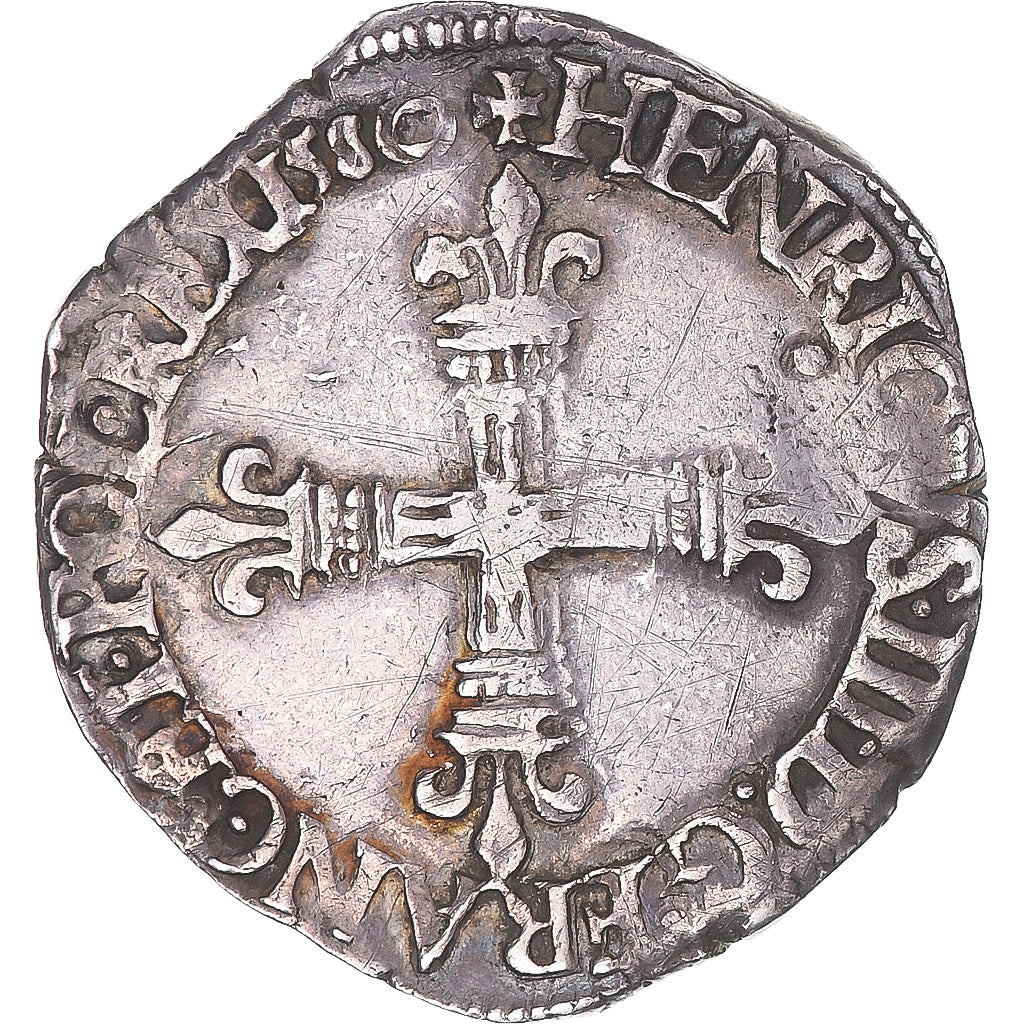 Munten, Frankrijk, Henri III, 1/4 Ecu croix de face, 1590, Nantes, Rare, ZF
