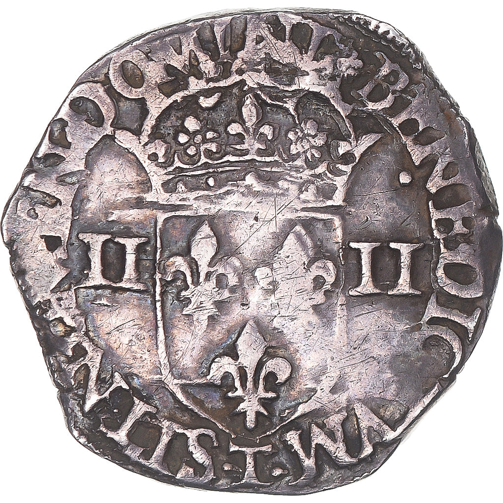 Munten, Frankrijk, Henri III, 1/4 Ecu croix de face, 1590, Nantes, Rare, ZF