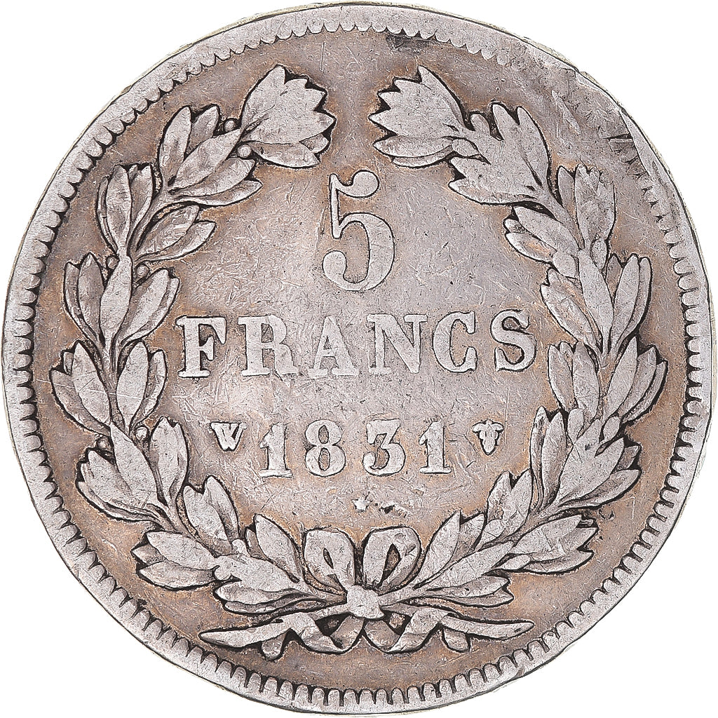 Moneta, Francia, Louis-Philippe, 5 Francs, 1831, Lille, MB+, Argento, KM:745.13